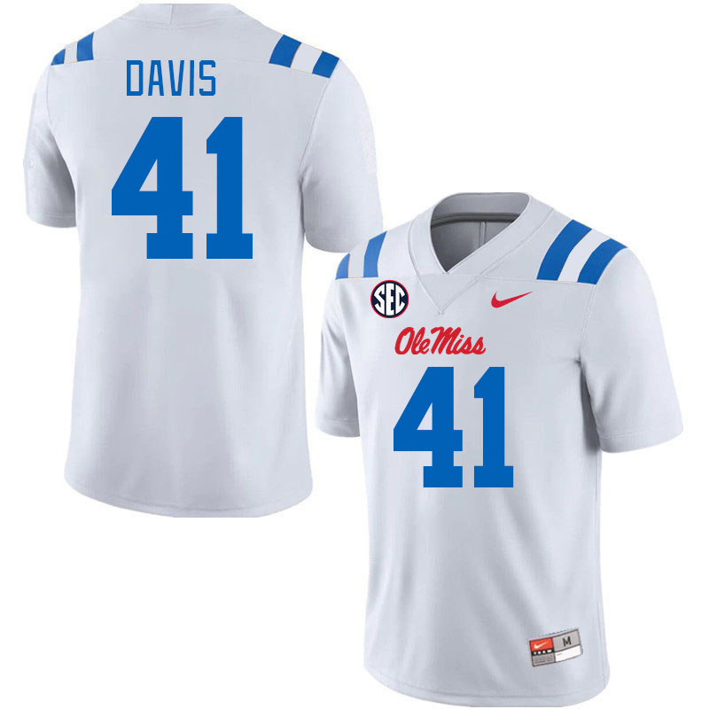 Men #41 Caden Davis Ole Miss Rebels 2024 New Uniforms College Football Jerseys Stitched-White